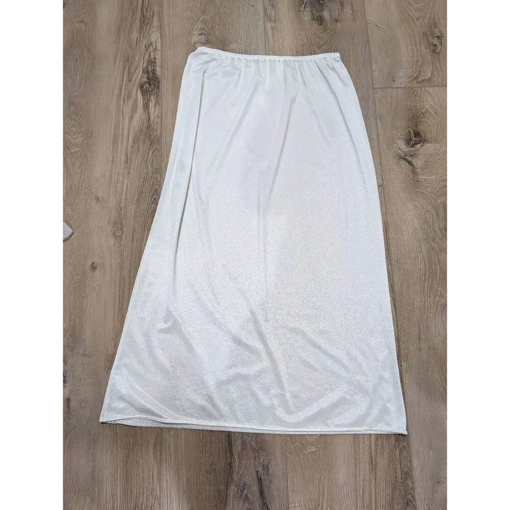 Vintage White Maxi Half Slip Skirt XS/S Elastic Waist Cottagecore Lingerie Midi